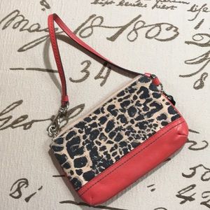 Coach Wristlet - Leopard skin with orange leather